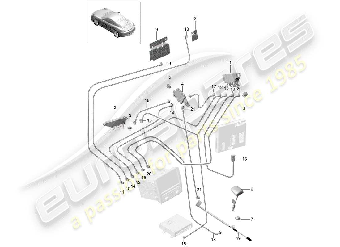 porsche cayman 981 (2014) antenna booster part diagram