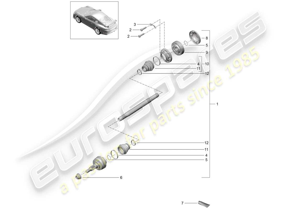 porsche 2014 (991-1 r/gt3/rs) drive shaft part diagram