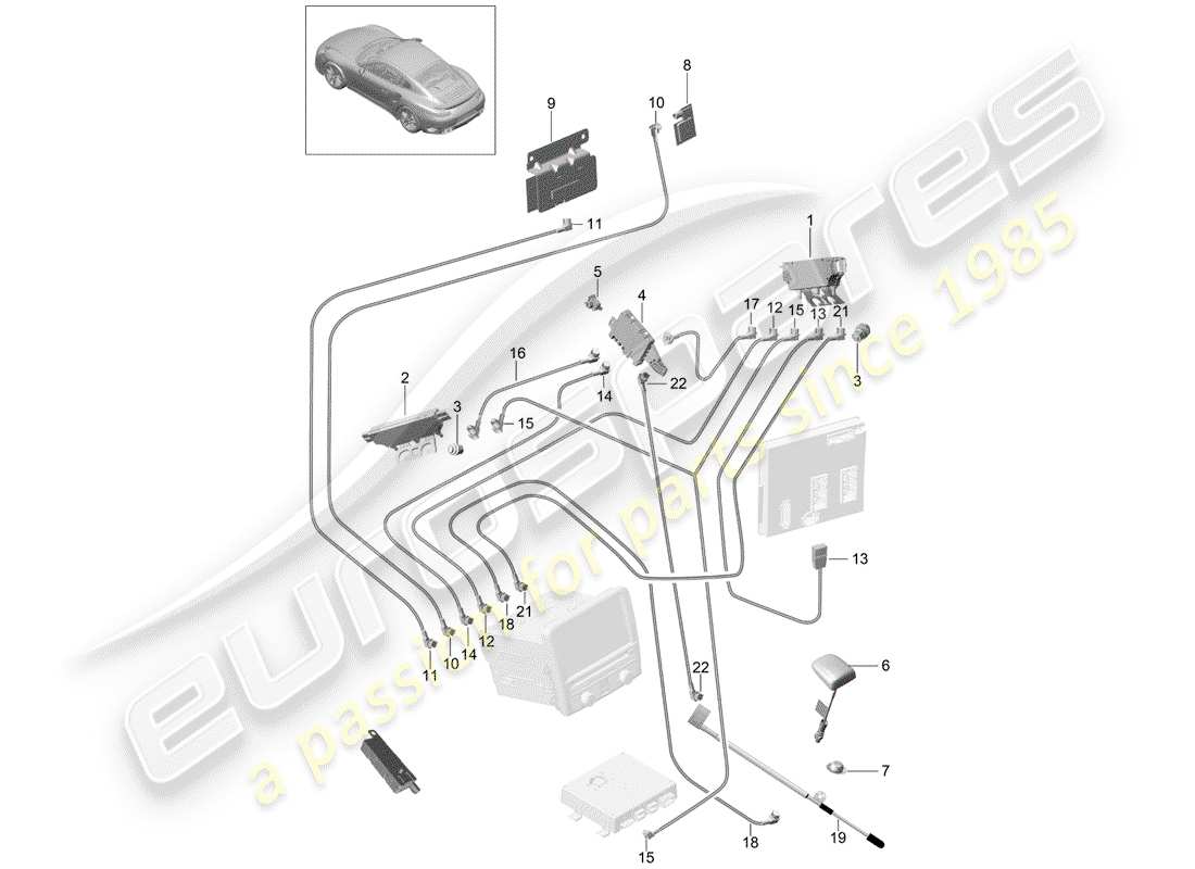 porsche 991 turbo (2017) antenna booster part diagram