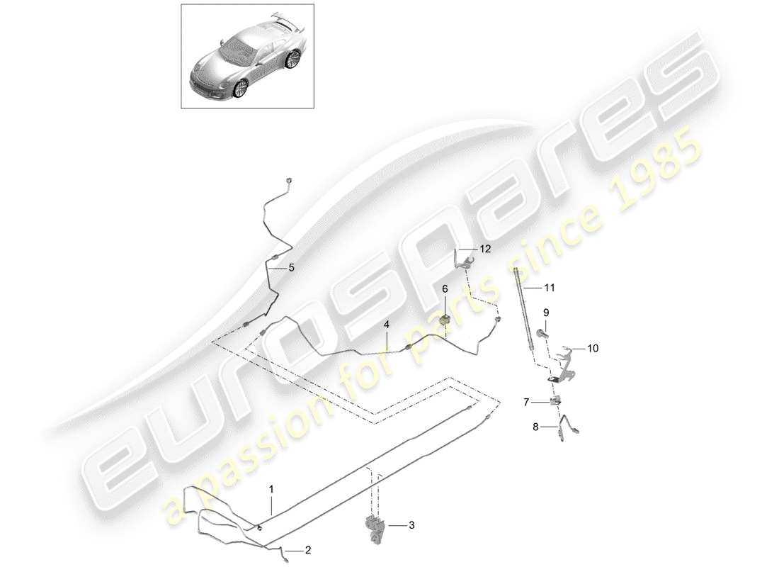 porsche 2014 (991-1 r/gt3/rs) brake line part diagram