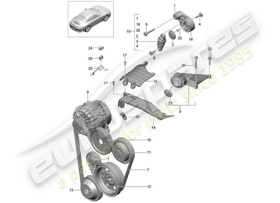 porsche 991 gen. 2 (2019) belt tensioning damper part diagram