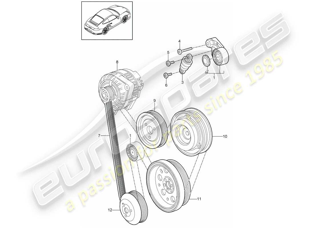 porsche 911 t/gt2rs (2012) belt tensioner part diagram