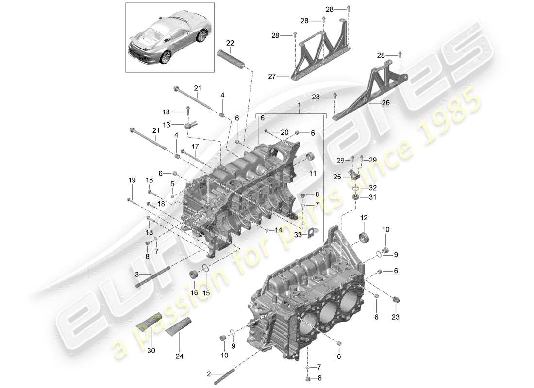 porsche 991r/gt3/rs (2014) crankcase parts diagram