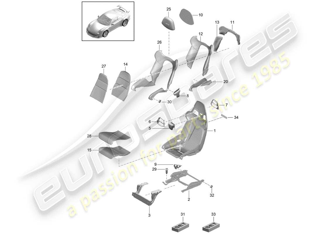 porsche 2014 (991-1 r/gt3/rs) seat part diagram