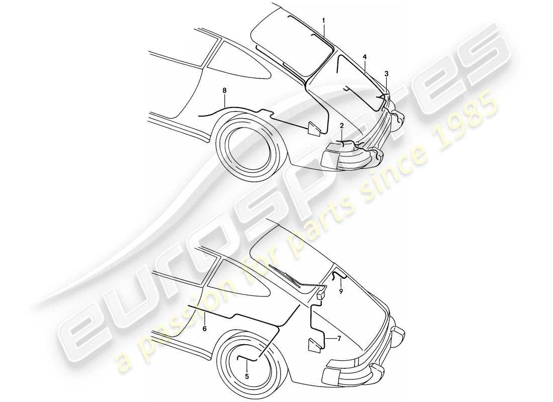 porsche 1989 (911) wiring harnesses - rear end part diagram