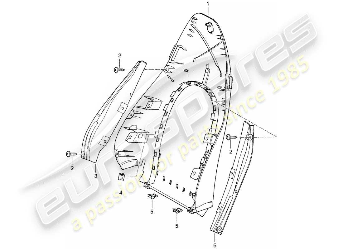 porsche 2002 (986 boxster) backrest shell - standard seat - comfort seat part diagram