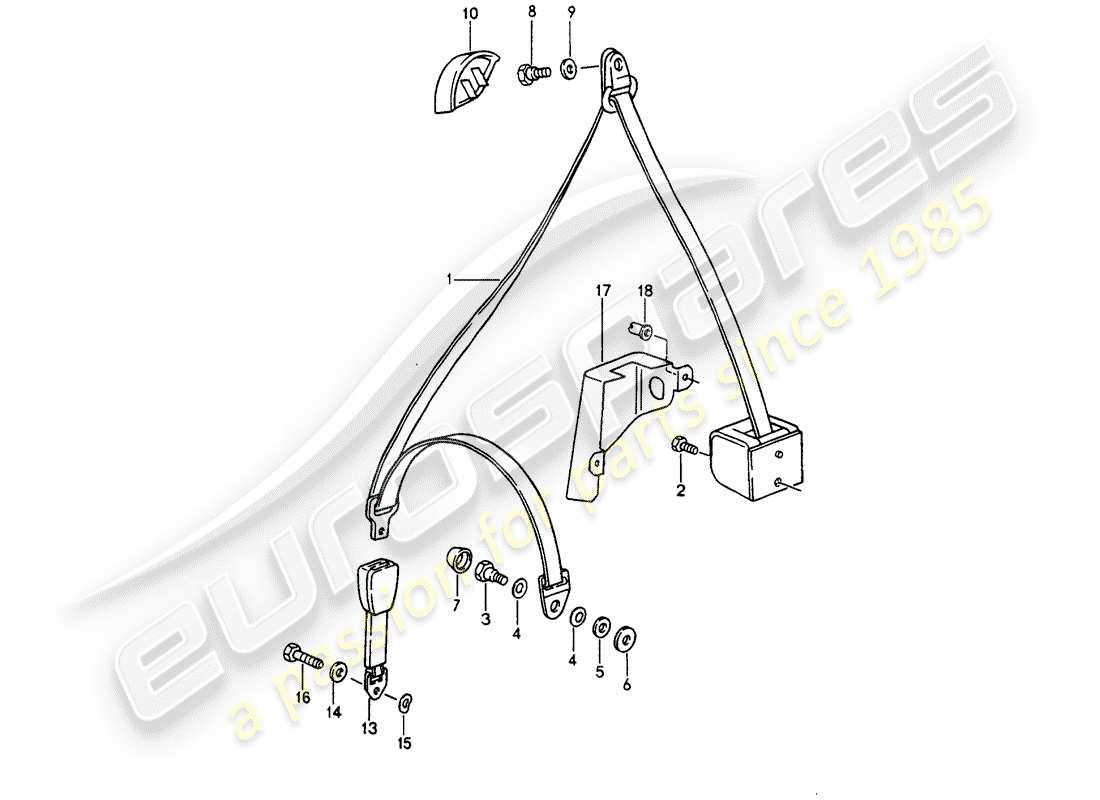 porsche 1990 (964) three-point seat belt part diagram