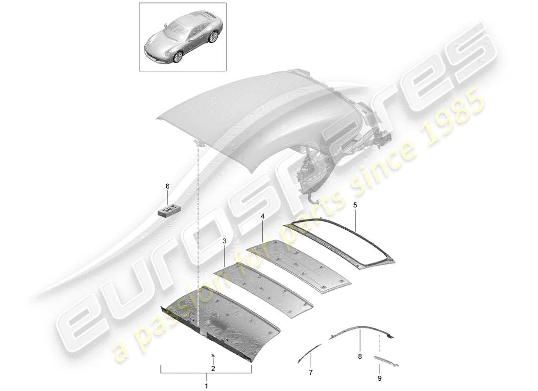 porsche 2019 (991-2) headliner part diagram