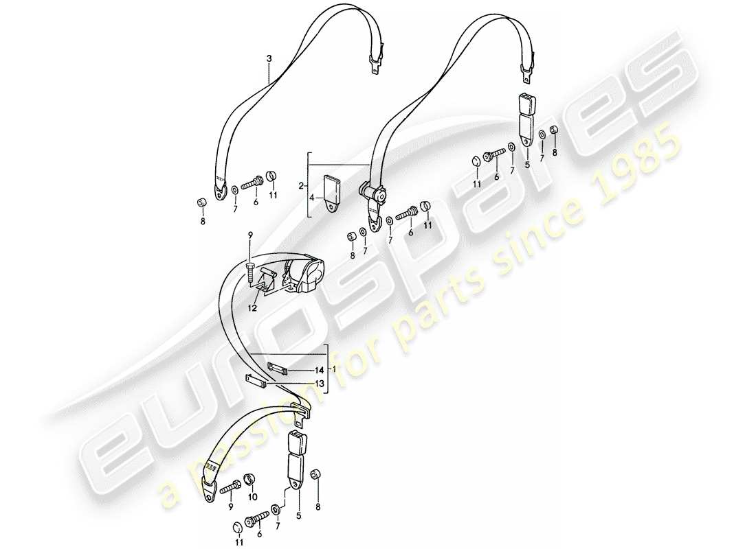 porsche 1989 (911) seat belt part diagram