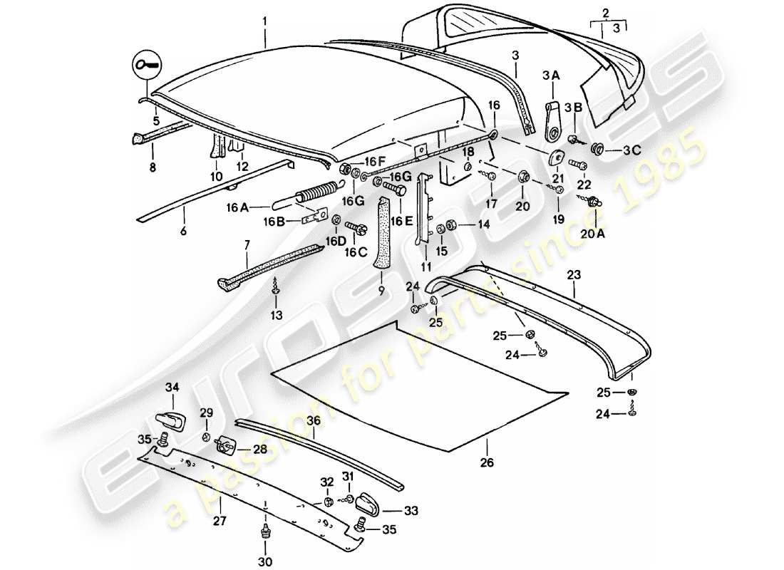porsche 1980 (911) convertible top - seal strip - single parts part diagram