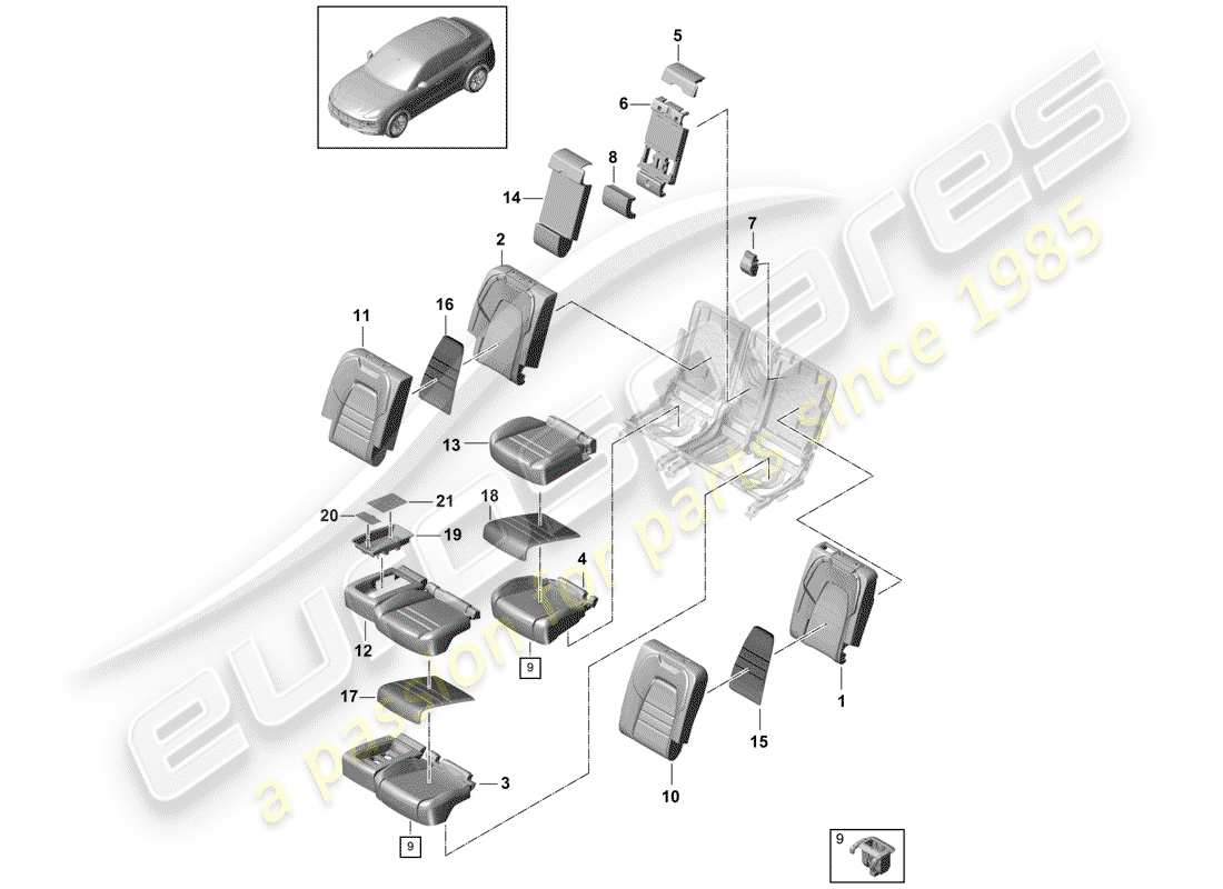 porsche cayenne e3 (2020) seat part diagram