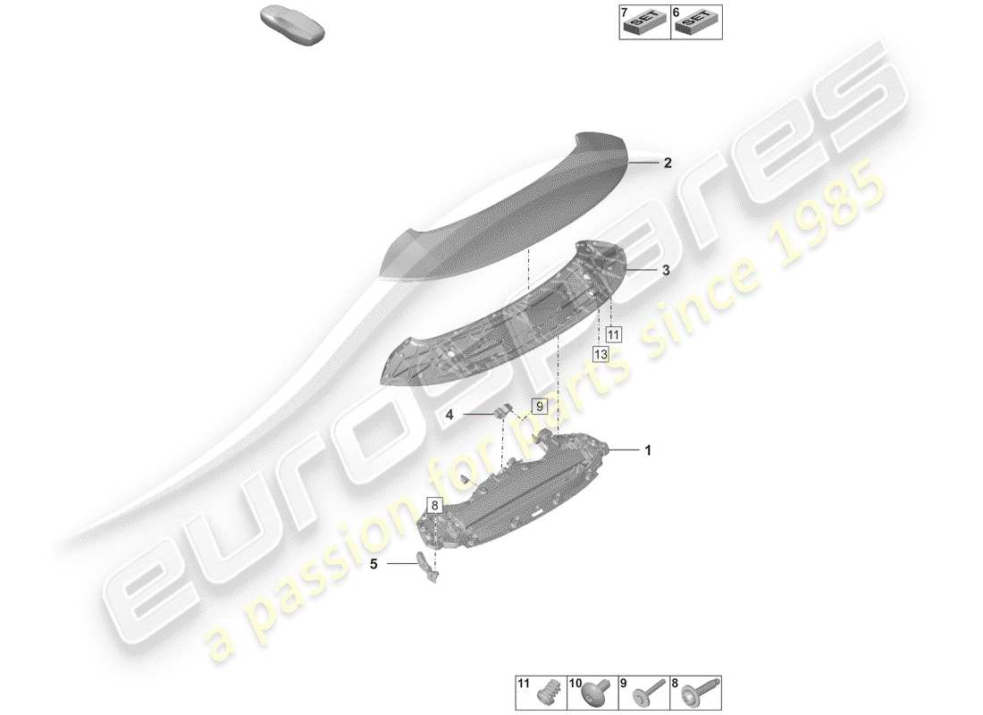 porsche 2019 (992-1) rear spoiler part diagram