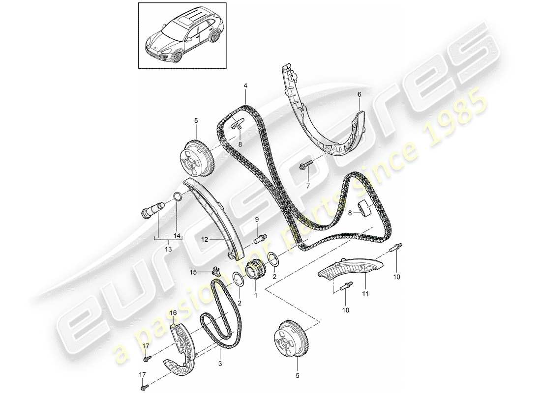 porsche 2018 (cayenne e2 92a) timing chain part diagram