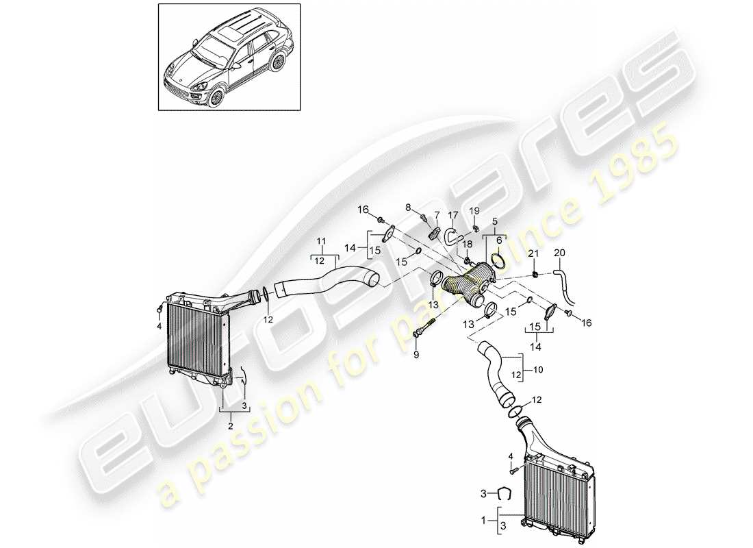 porsche 2014 (cayenne e2 92a) charge air cooler part diagram