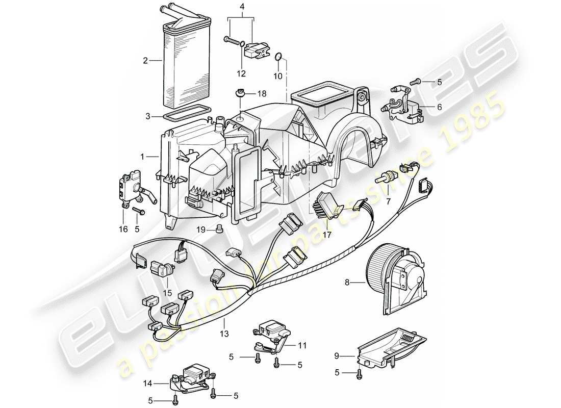 porsche 2003 (996 turbo / gt2) air conditioner - single parts part diagram