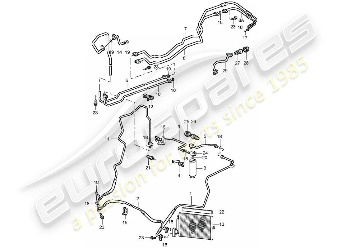 porsche 996 t/gt2 (2001) refrigerant circuit part diagram