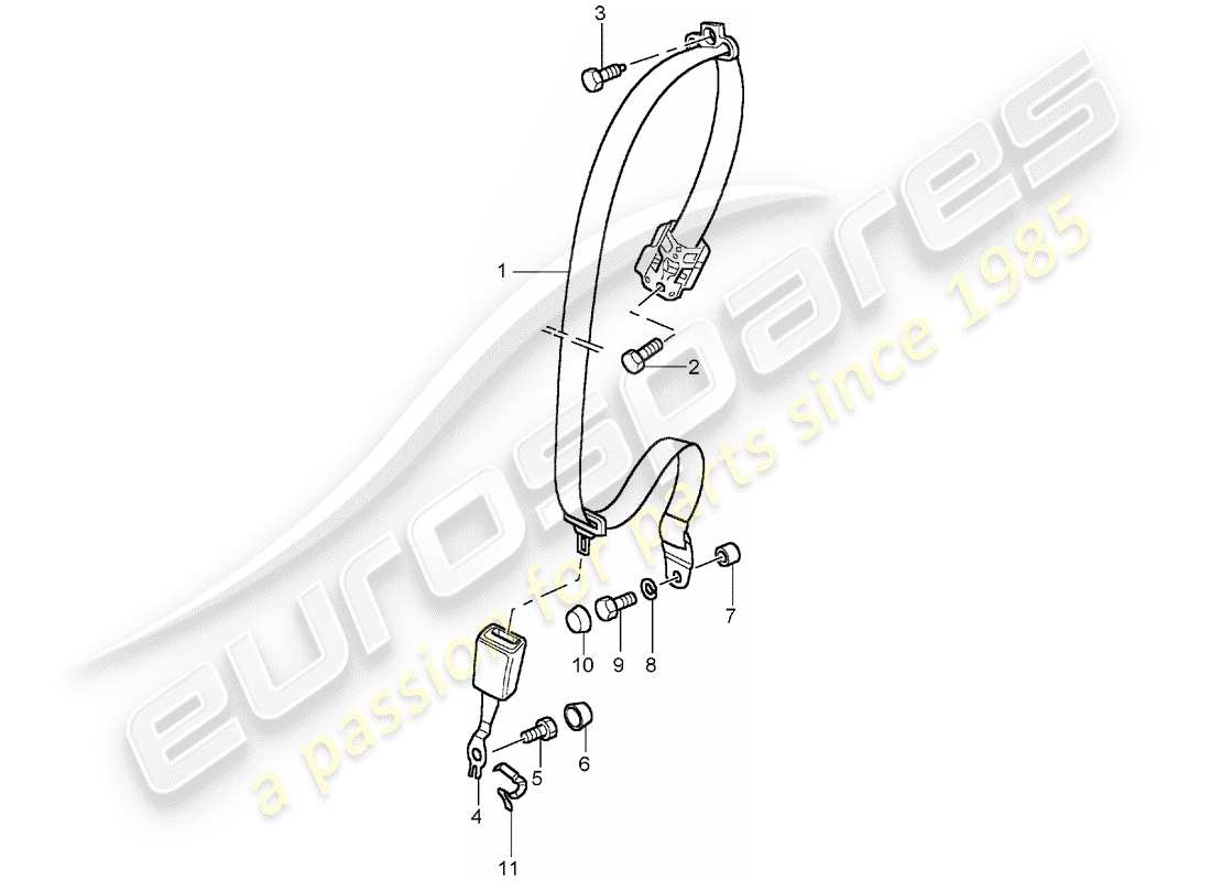 porsche 996 t/gt2 (2004) seat belt parts diagram