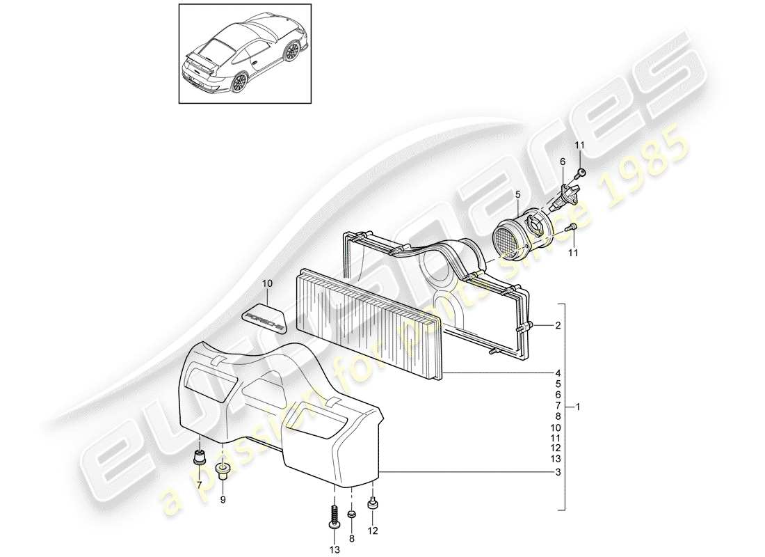 porsche 2008 (997-1 gt3) air cleaner part diagram