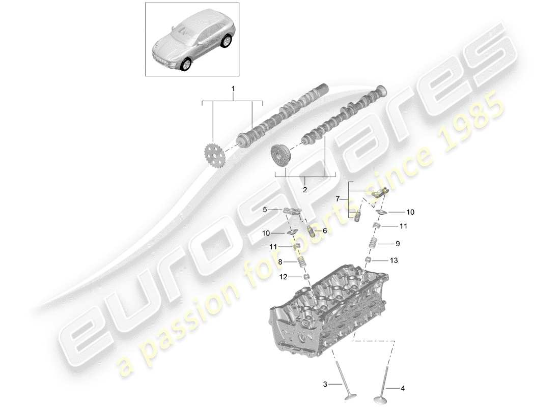 porsche 2014 (macan) camshaft, valves part diagram