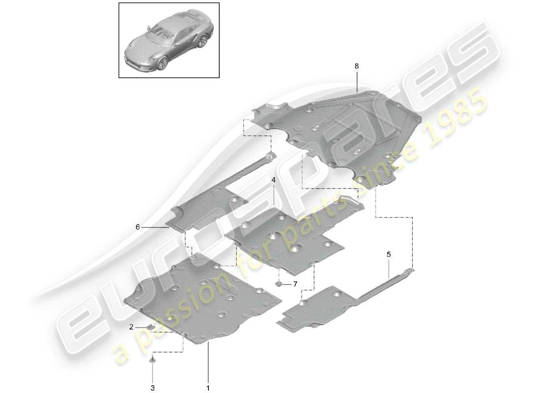 porsche 991 turbo (2020) underbody parts diagram