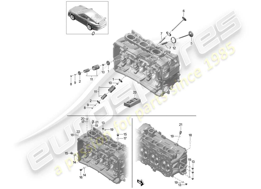 porsche 991r/gt3/rs (2018) cylinder head part diagram