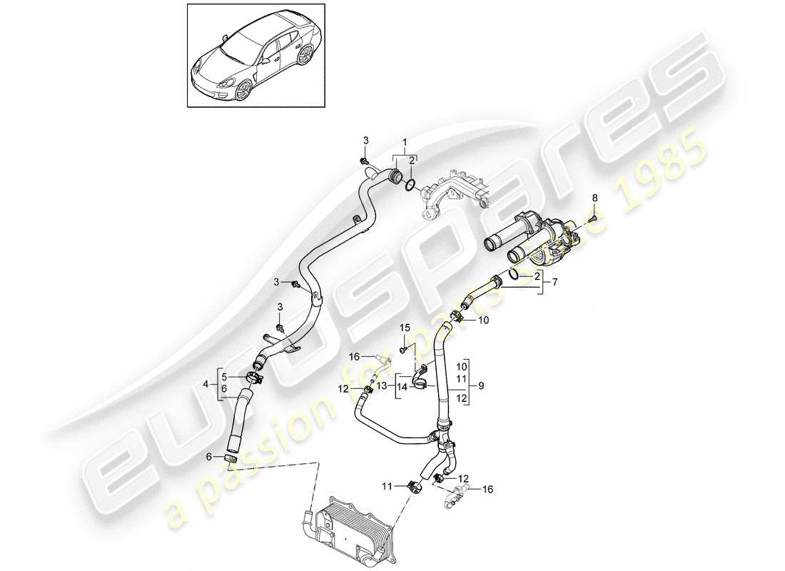 porsche panamera 970 (2016) water cooling 2 part diagram