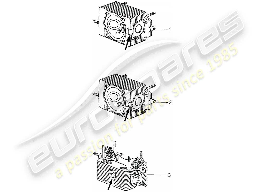 porsche 2008 (refurbished and exchange catalogue) cylinder head part diagram