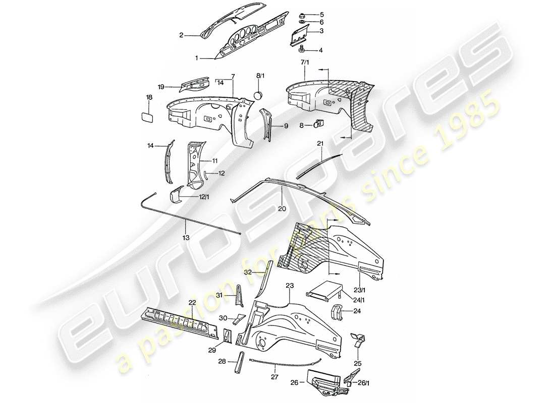 porsche 1974 (911) interior panelling part diagram