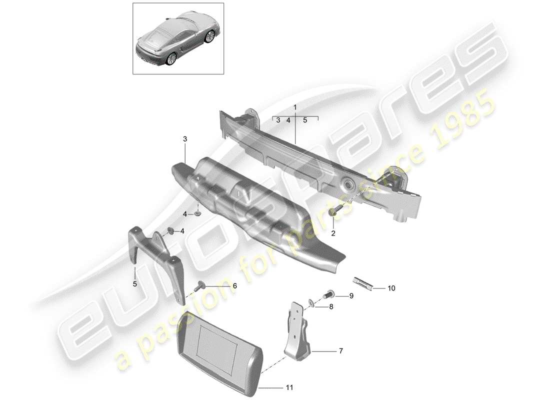 porsche cayman gt4 (2016) bumper bracket parts diagram