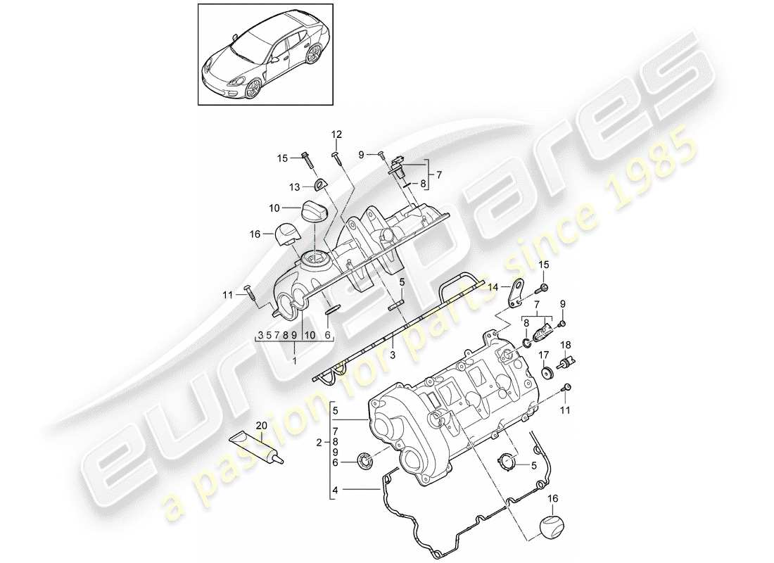 porsche 2010 (panamera 970) valve cover part diagram
