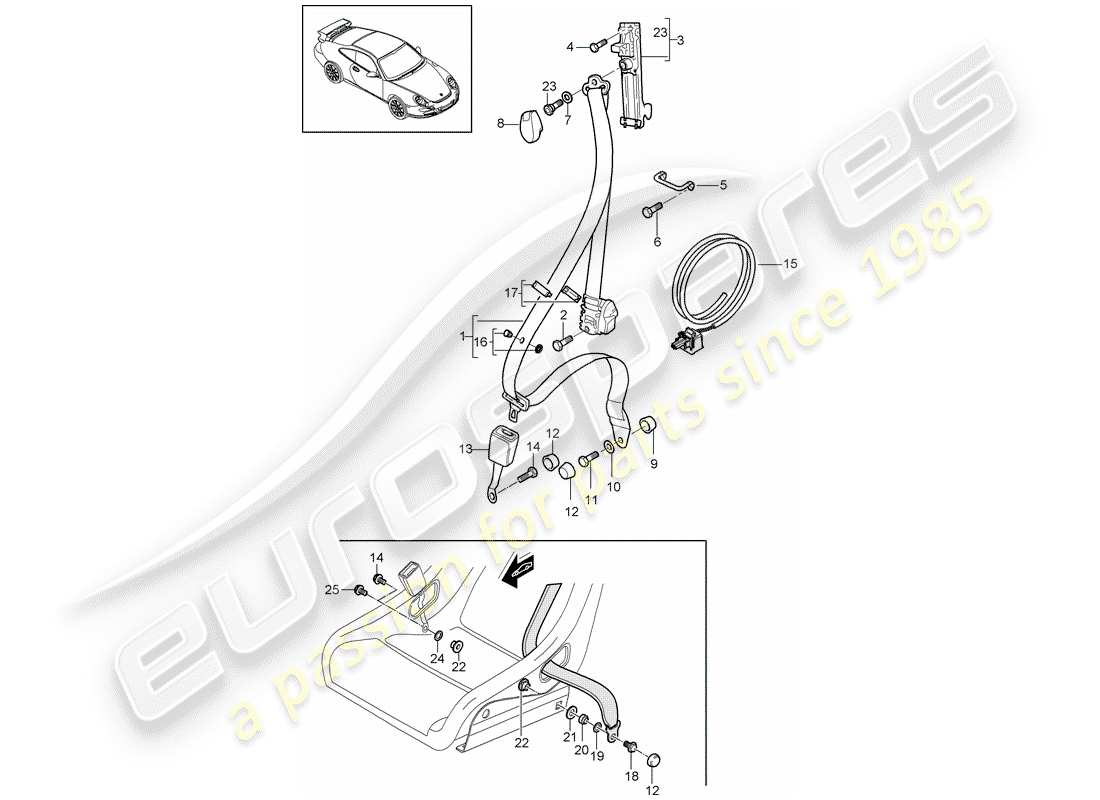 porsche 2007 (997-1 gt3) seat belt part diagram