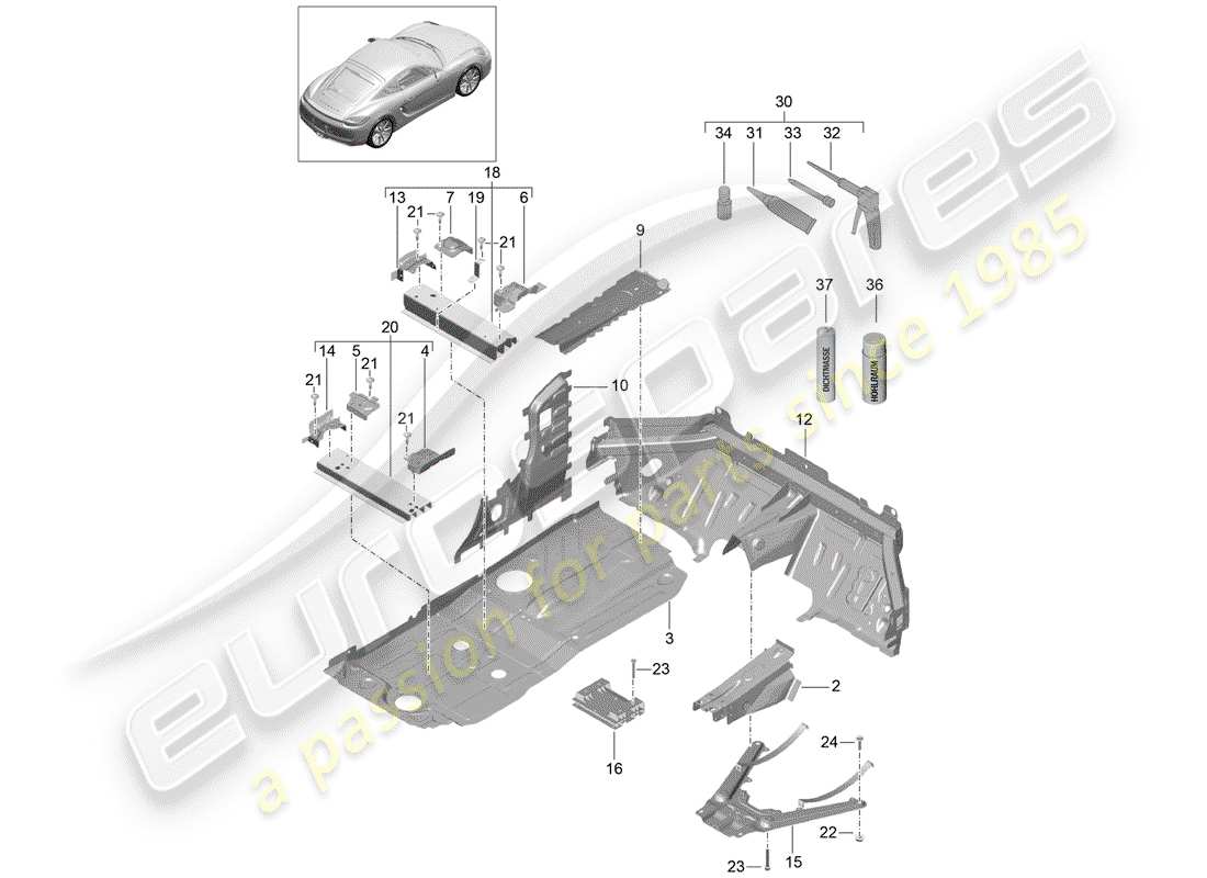 porsche 2016 (981 cayman) floor part diagram