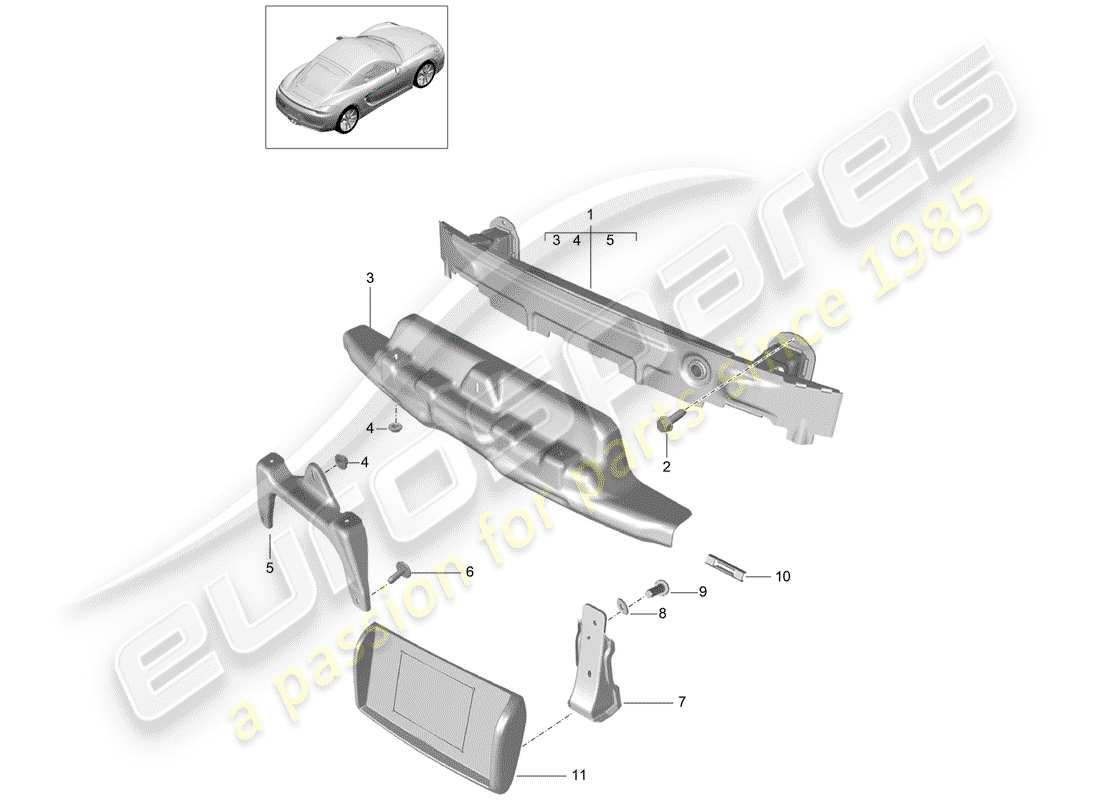 porsche 2014 (981 cayman) bumper bracket part diagram