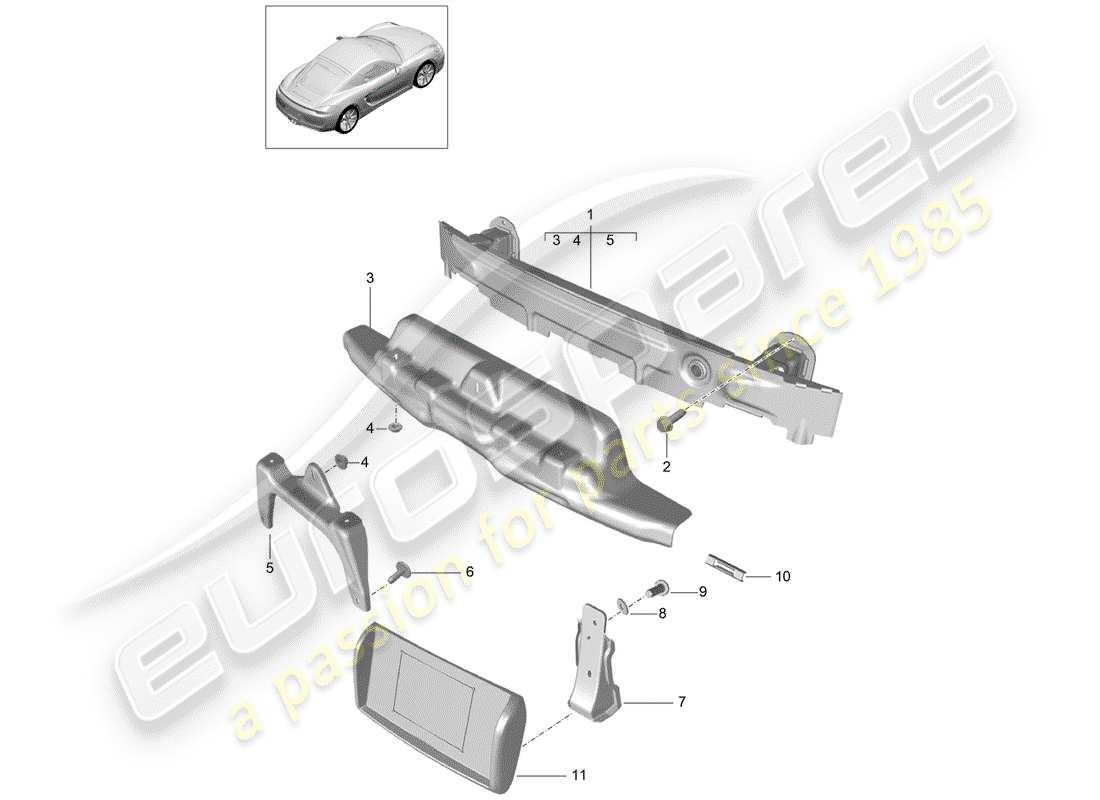 porsche cayman 981 (2014) bumper bracket part diagram