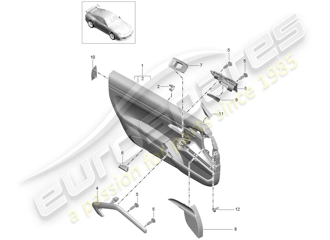 porsche 2014 (991-1 r/gt3/rs) door panel part diagram