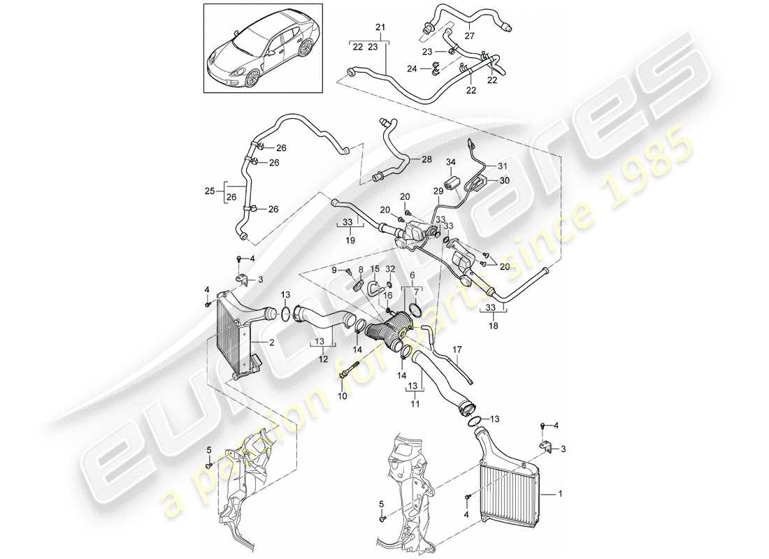 porsche panamera 970 (2014) charge air cooler part diagram