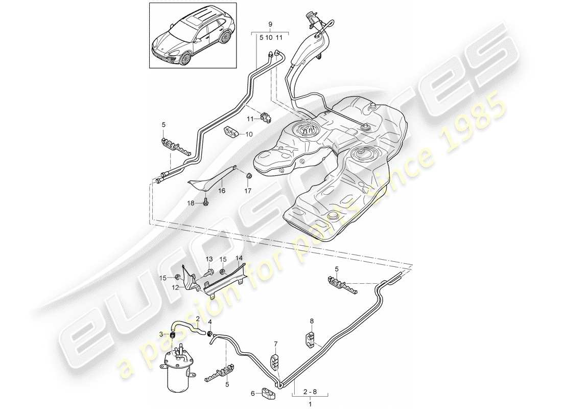 porsche cayenne e2 (2018) fuel system parts diagram