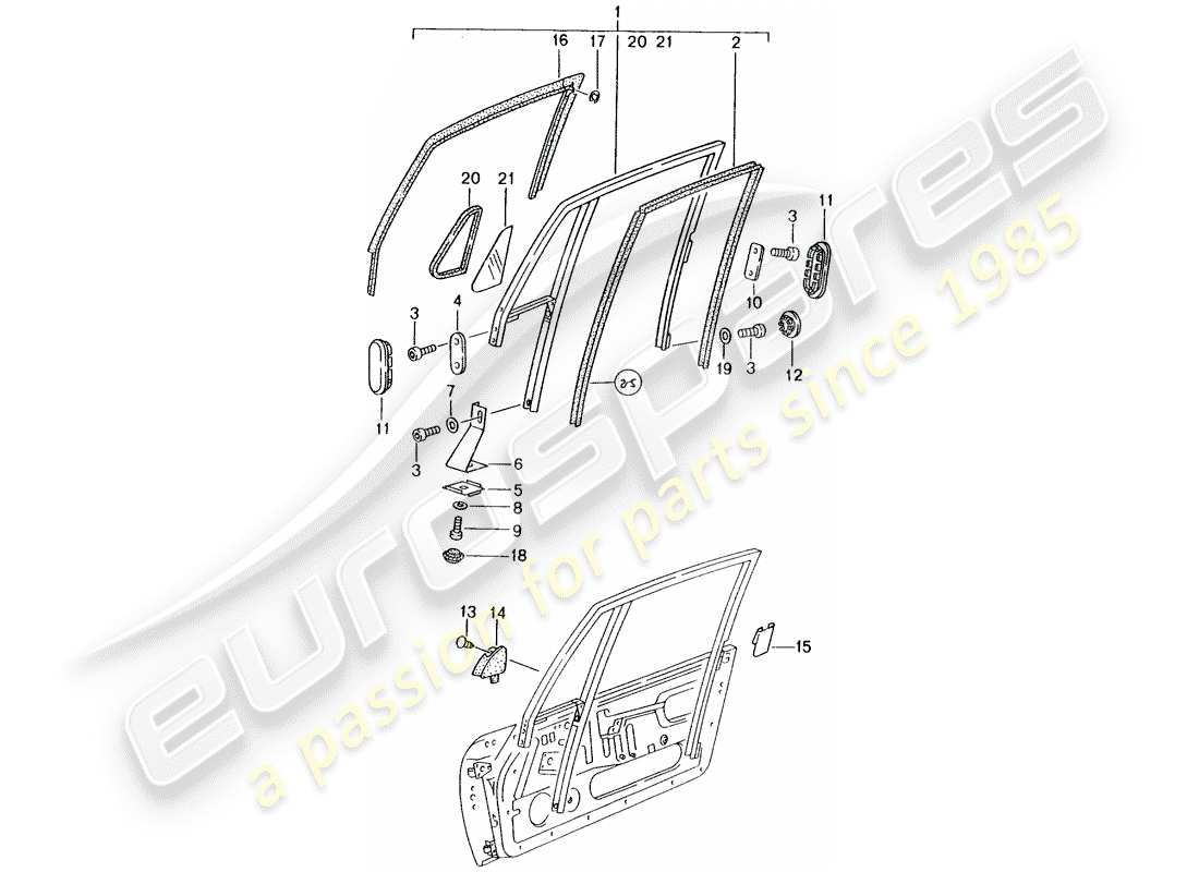 porsche 1998 (993) window frame parts diagram