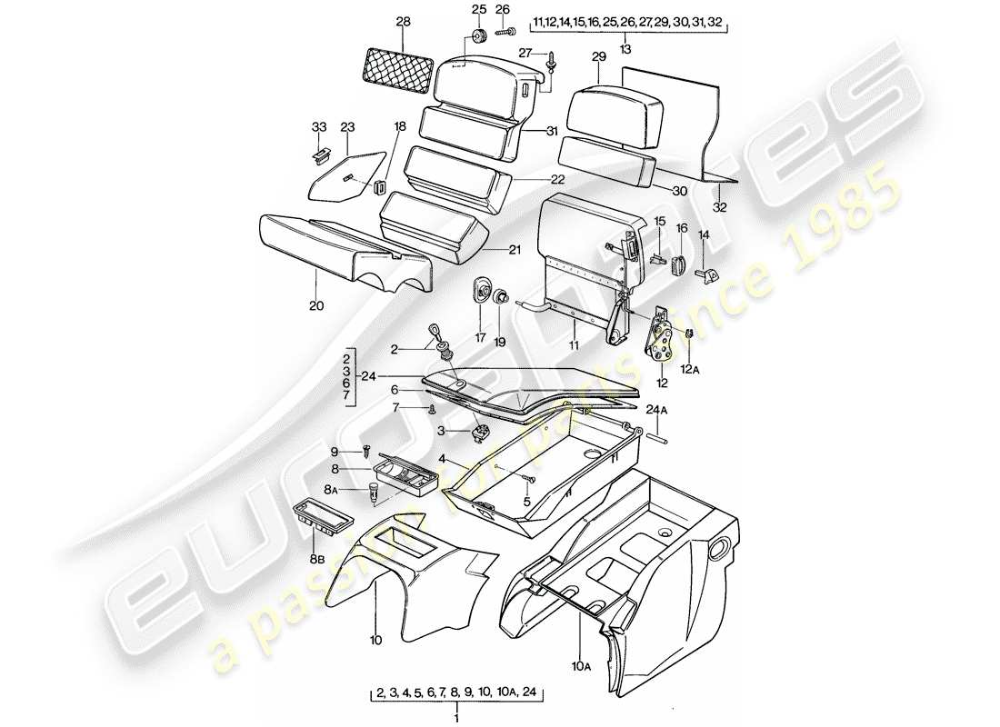 porsche 1980 (928) emergency seat - with: - stowage box part diagram