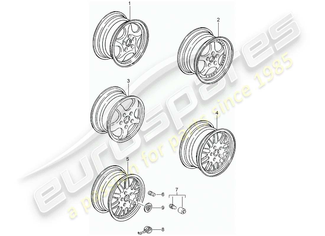 porsche tequipment catalogue (2001) alloy wheel parts diagram