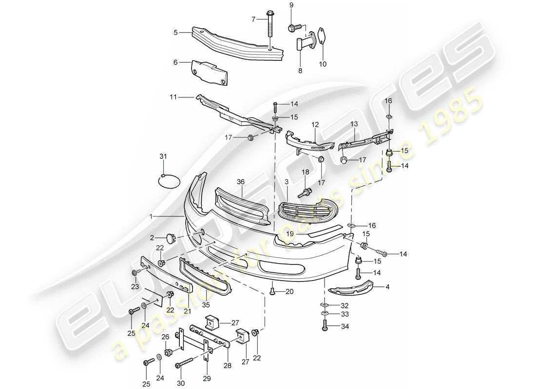 porsche 2001 (986 boxster) bumper parts diagram