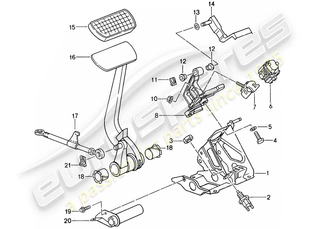porsche 1998 (993) pedals - tiptronic parts diagram