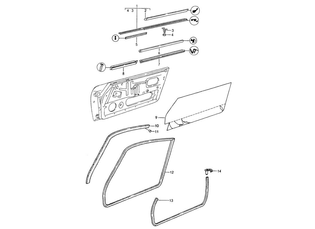 porsche 964 (1994) seal strip - doors part diagram