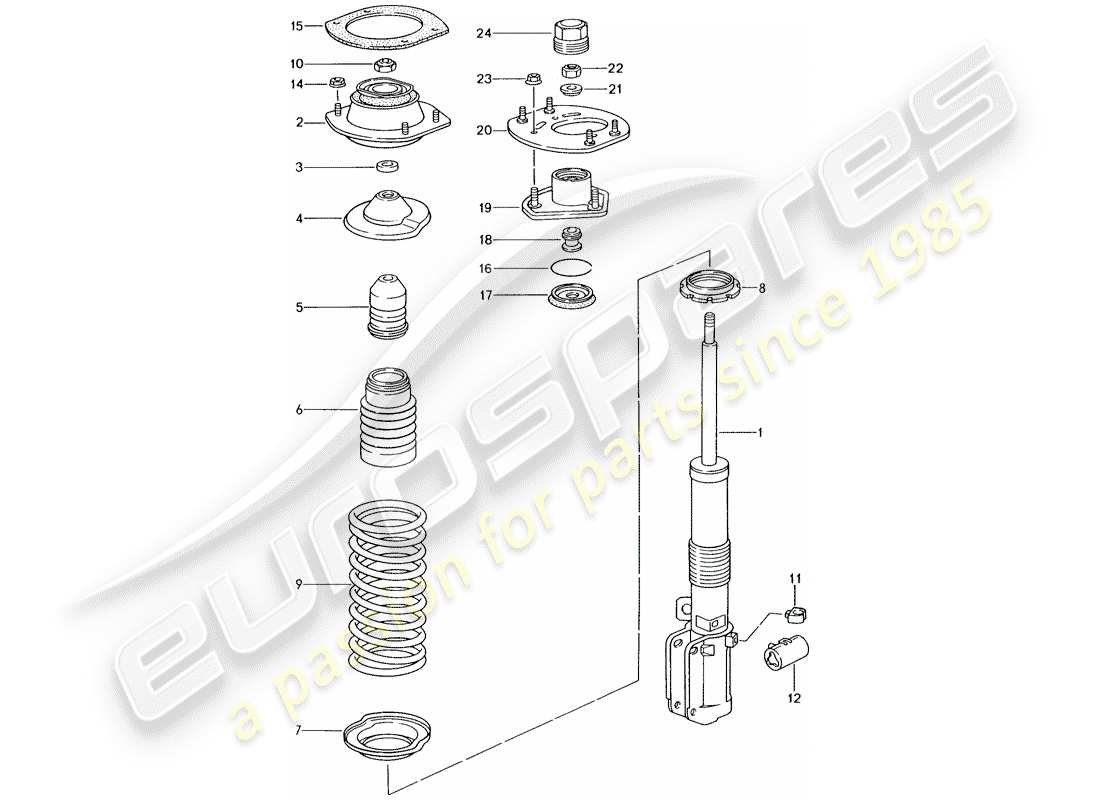 porsche 1998 (993) suspension - shock absorber strut parts diagram