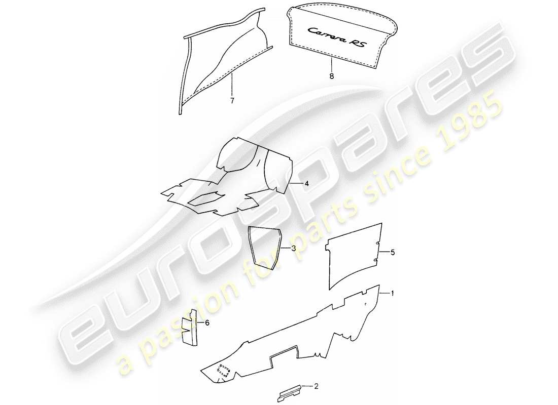 porsche 1998 (993) interior equipment - adhesive carpet parts diagram