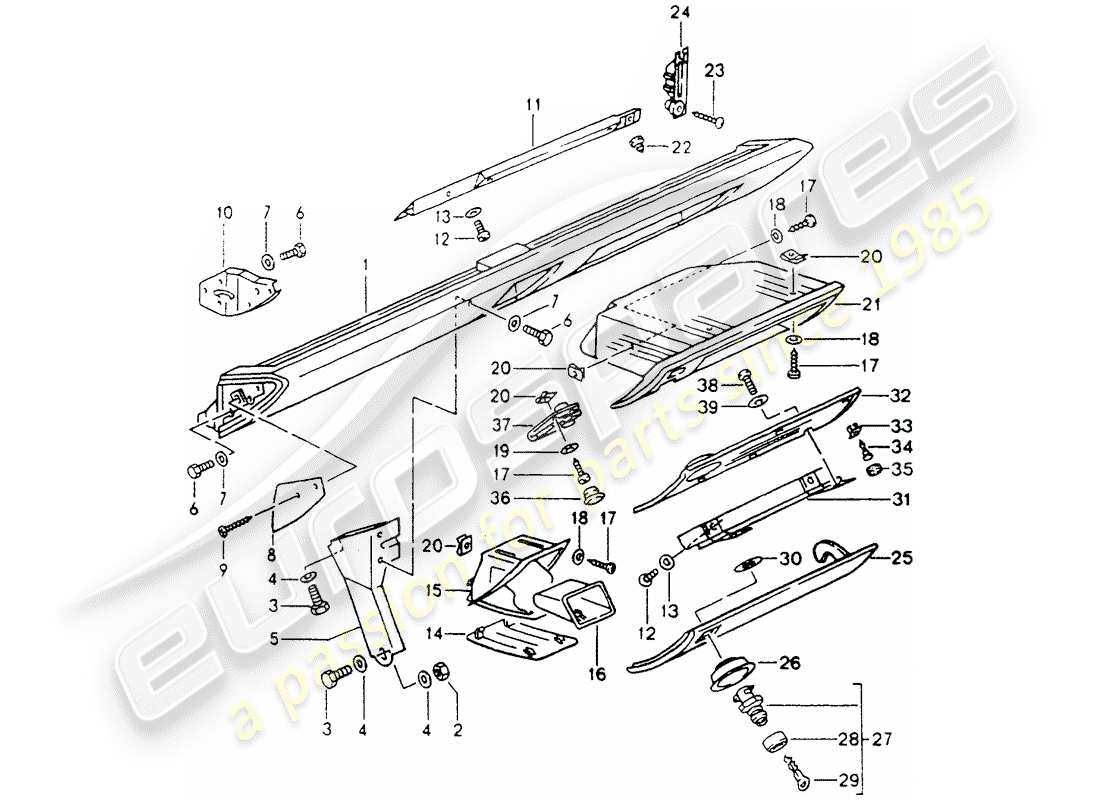 porsche 1993 (964) knee pad trim - airbag - for vehicles with - glove box lid - catch - d - mj 1990>> part diagram