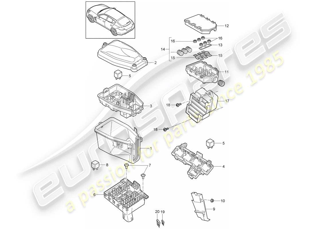 porsche panamera 970 (2016) fuse box/relay plate part diagram