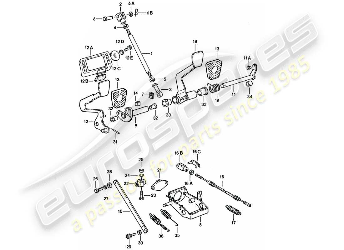porsche 911 (1982) pedals parts diagram