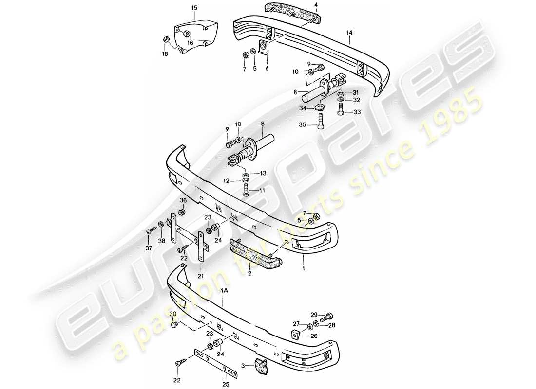 porsche 1988 (944) bumper - with: - buffer parts diagram