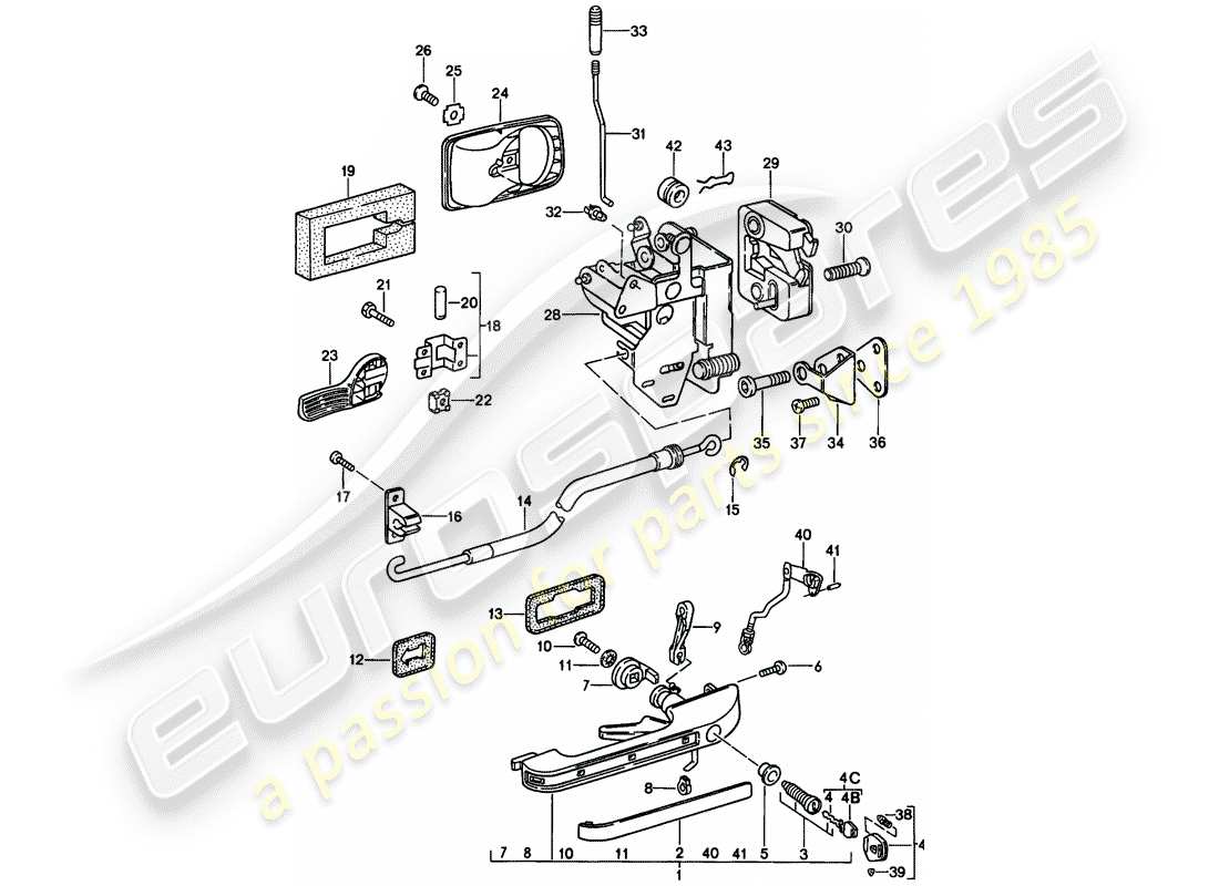 porsche 1986 (944) door handle, outer - door latch part diagram